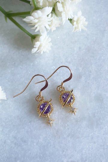 Orion Purple Planet and Star Earrings Wisteria London